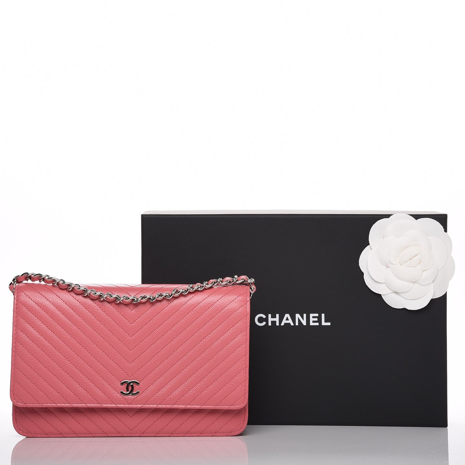 Chanel Caviar Chevron Quilted Wallet On Chain WOC Pink 8 of 8