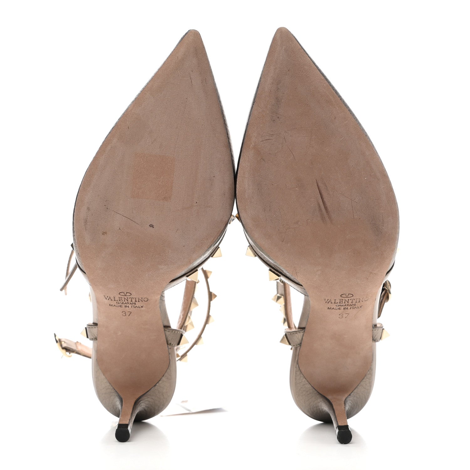 Valentino Garavani Metallic Pebbled Calfskin Rockstud Ankle Strap 65mm Pumps 37 Sasso 5 of 8