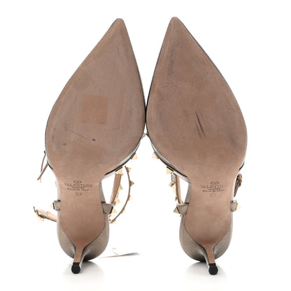 Valentino Garavani Metallic Pebbled Calfskin Rockstud Ankle Strap 65mm Pumps 37 Sasso 5 of 8