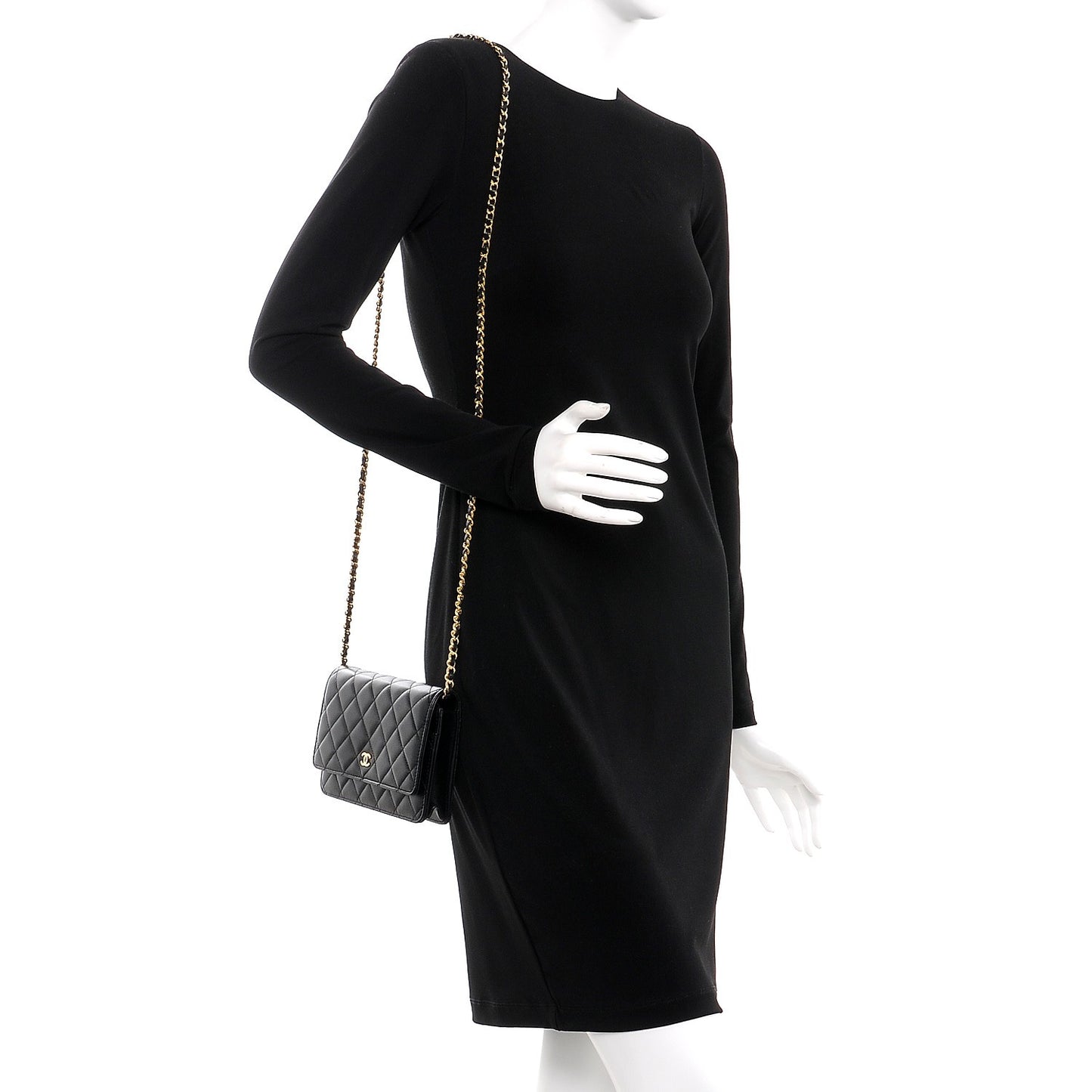 Lambskin Quilted Wallet On Chain WOC Black