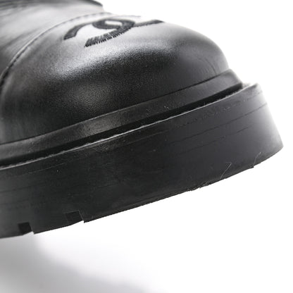 Chanel Shiny Goatskin Calfskin Quilted Lace Up Combat Boots 38 Black 13 of 14