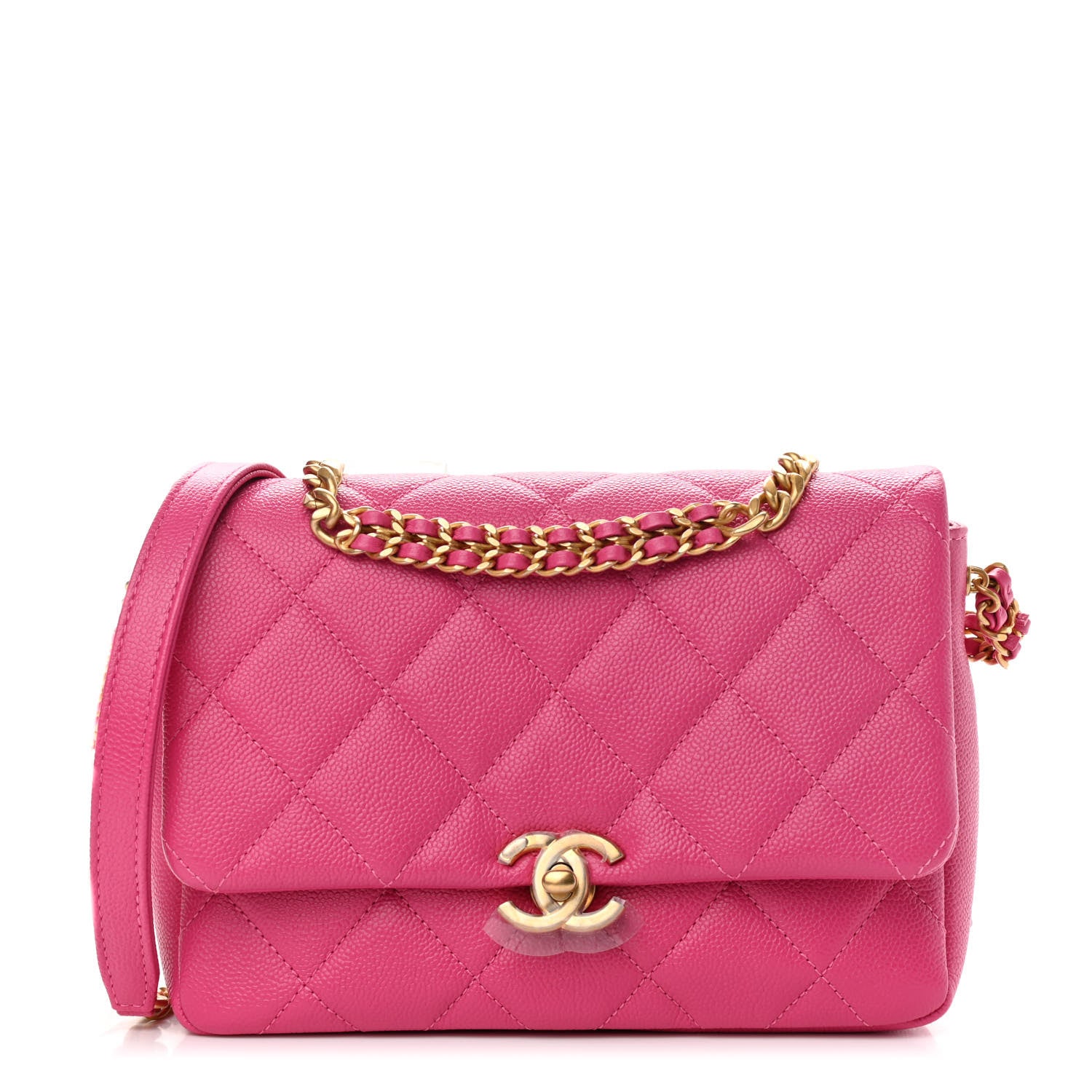 Chanel Shiny Caviar Quilted Small Chain Melody Flap Dark Pink 1 of 9