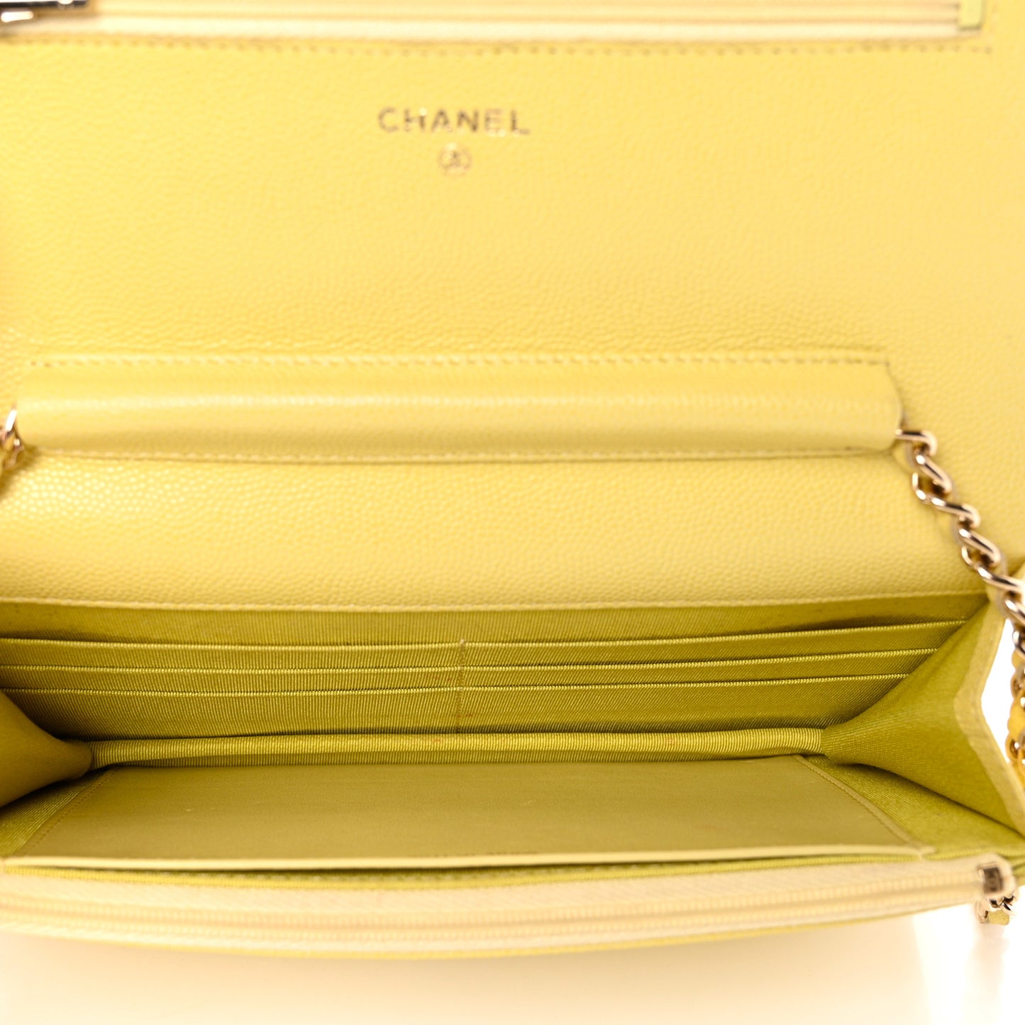 Caviar Quilted Wallet on Chain WOC Light Yellow