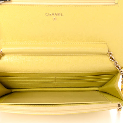Chanel Caviar Quilted Wallet on Chain WOC Light Yellow 4 of 10