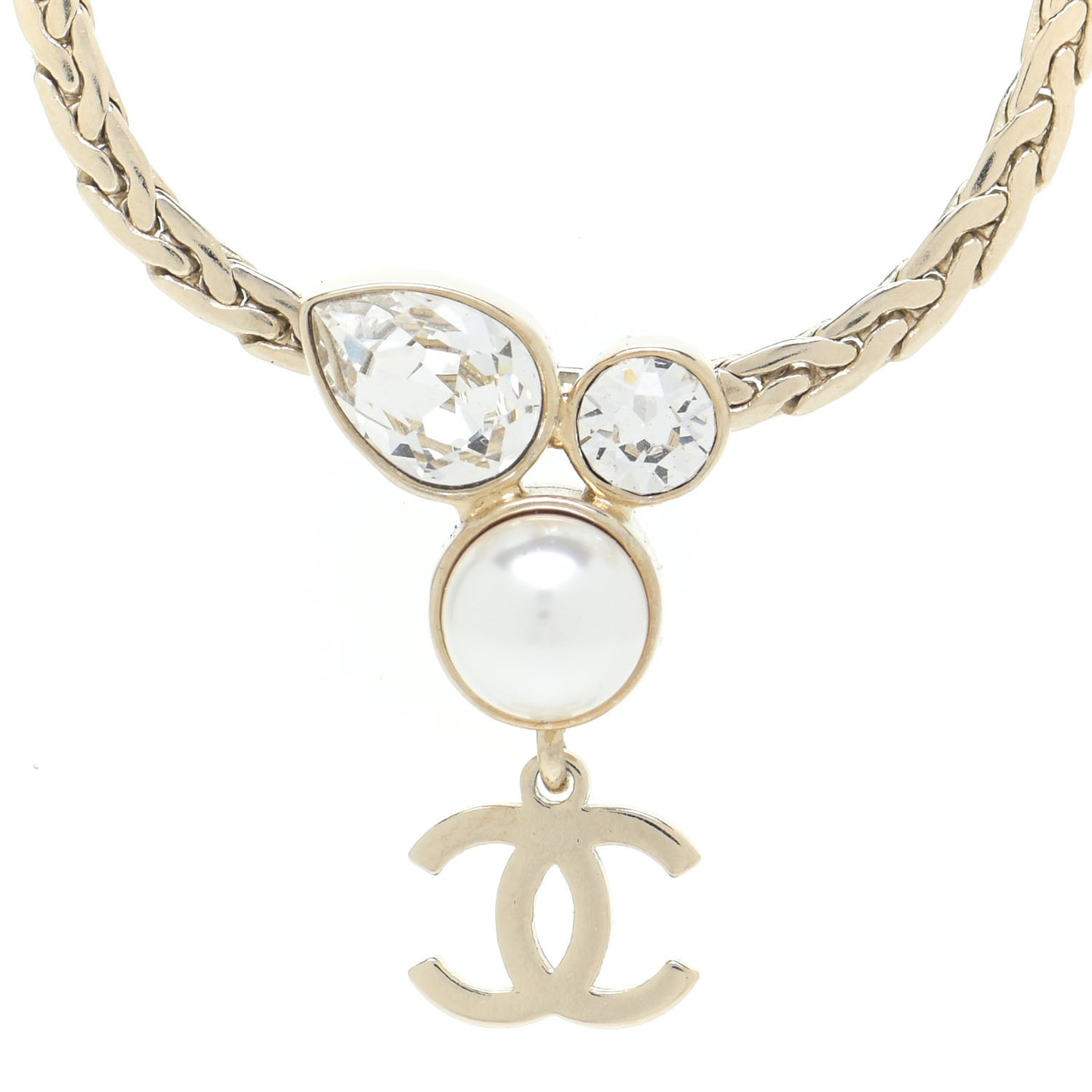 Pearl Crystal CC Teardrop Braided Necklace Gold