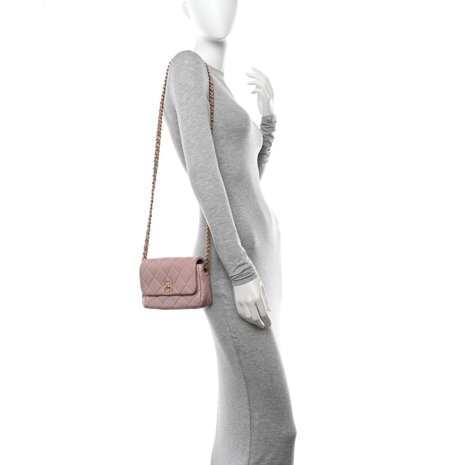 Chanel Metallic Lambskin Quilted Logo Charm Chain Flap Pink 2 of 12