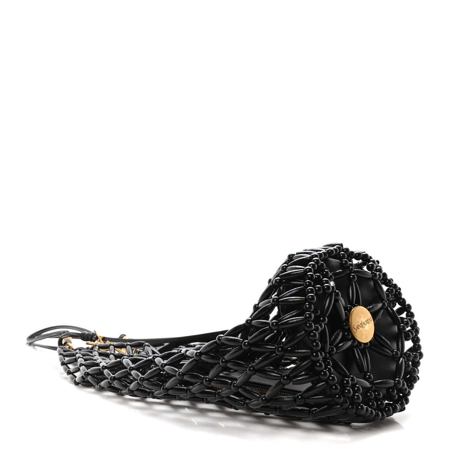 Wood Beaded Hobo Bag Black