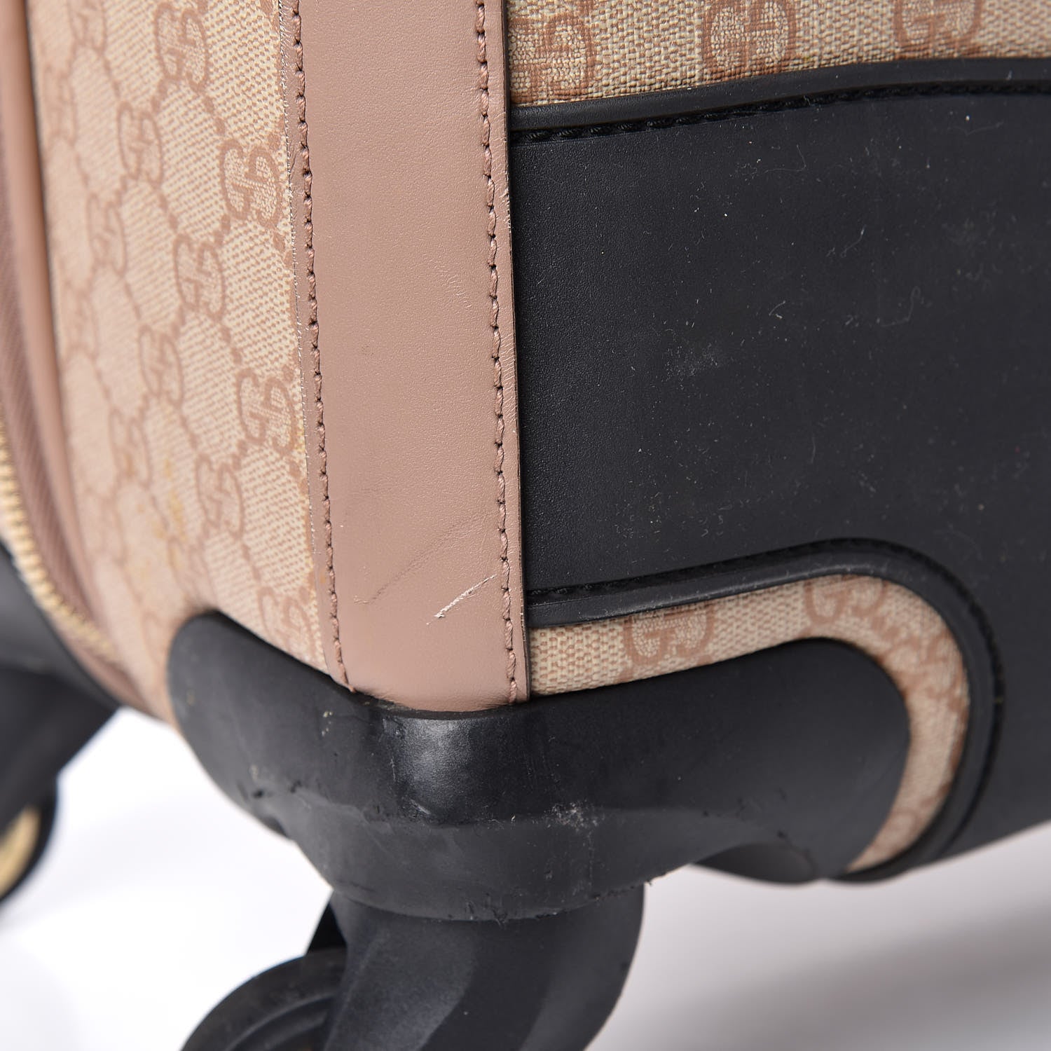 Gucci GG Supreme Monogram Selleria Calfskin Four Wheel Carry On Suitcase Winter Rose 13 of 23
