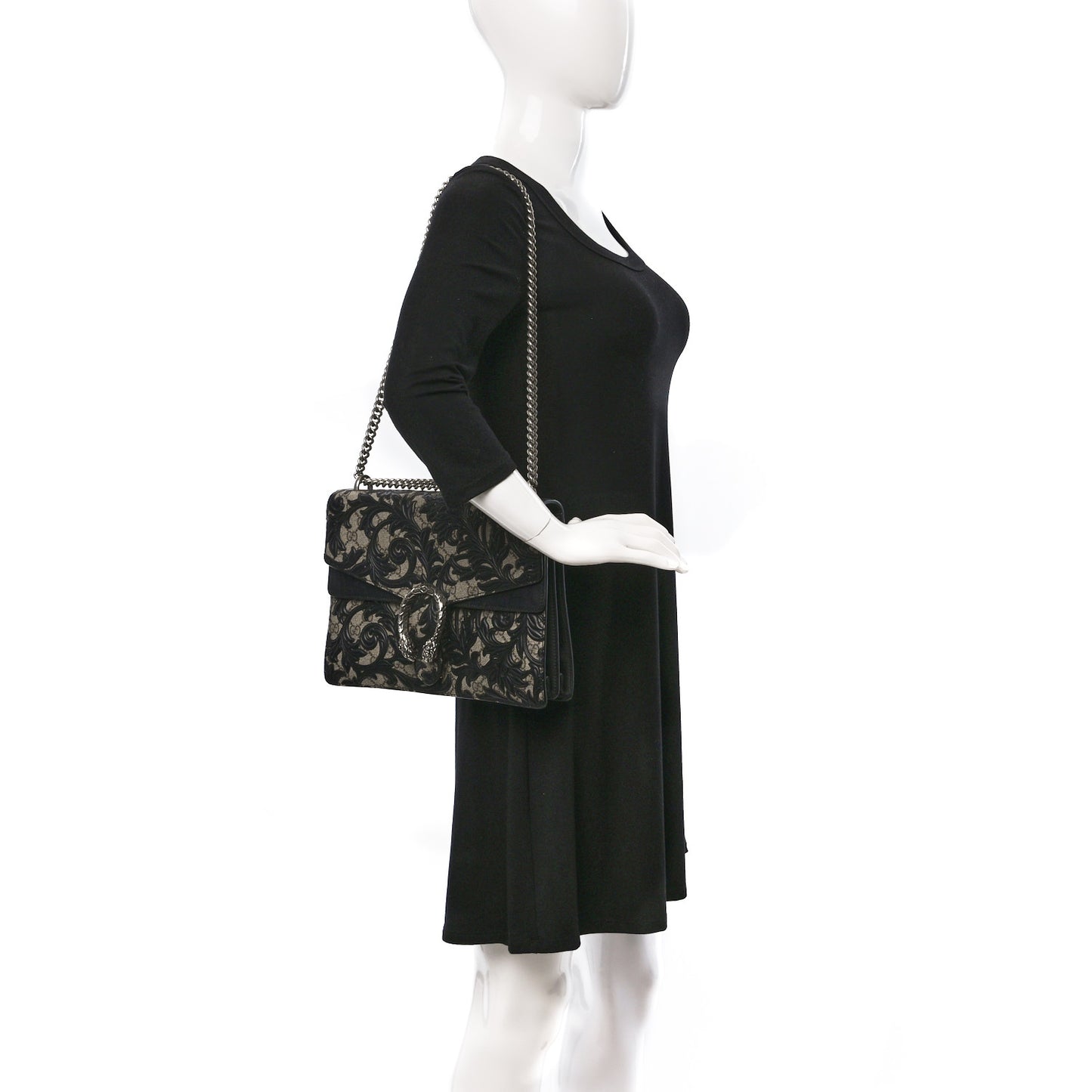 GG Supreme Monogram Arabesque Medium Dionysus Shoulder Bag Black