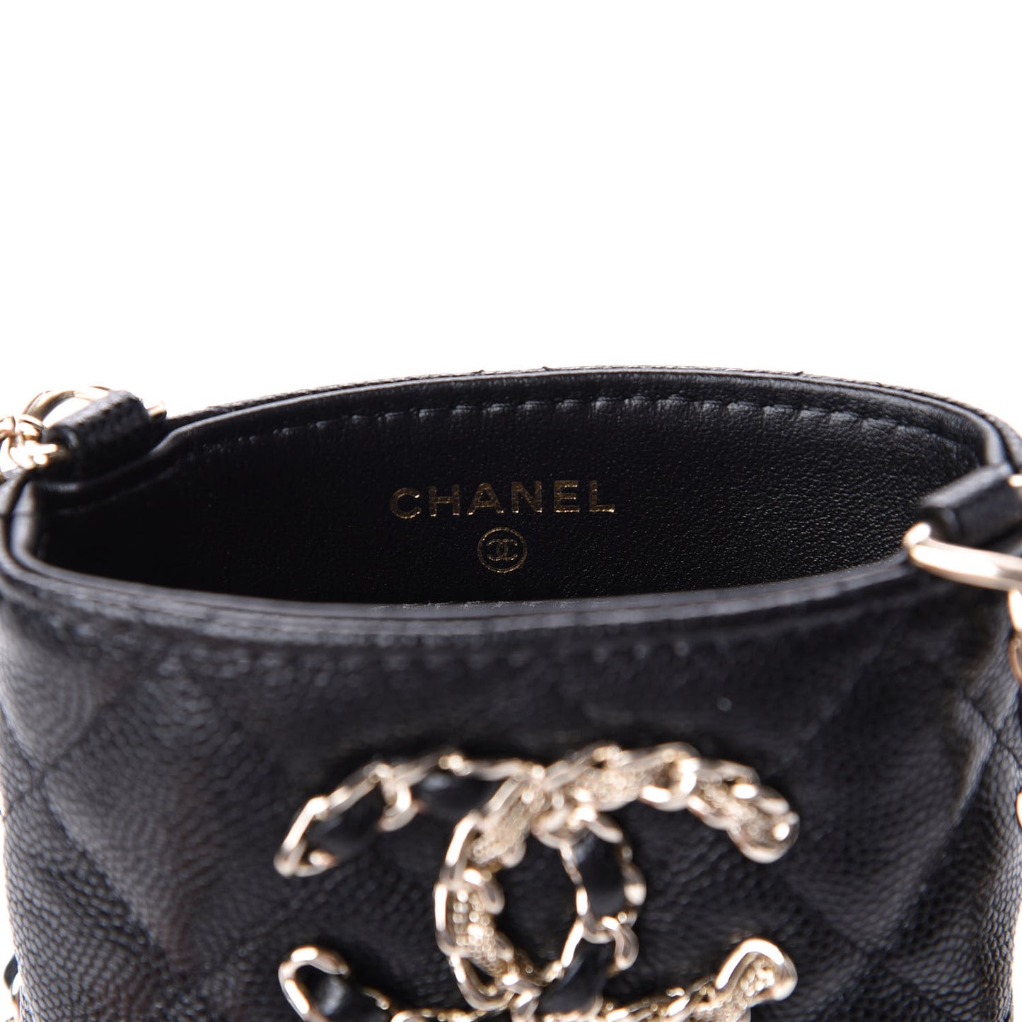 Caviar Quilted French New Wave Phone Holder With Chain Black
