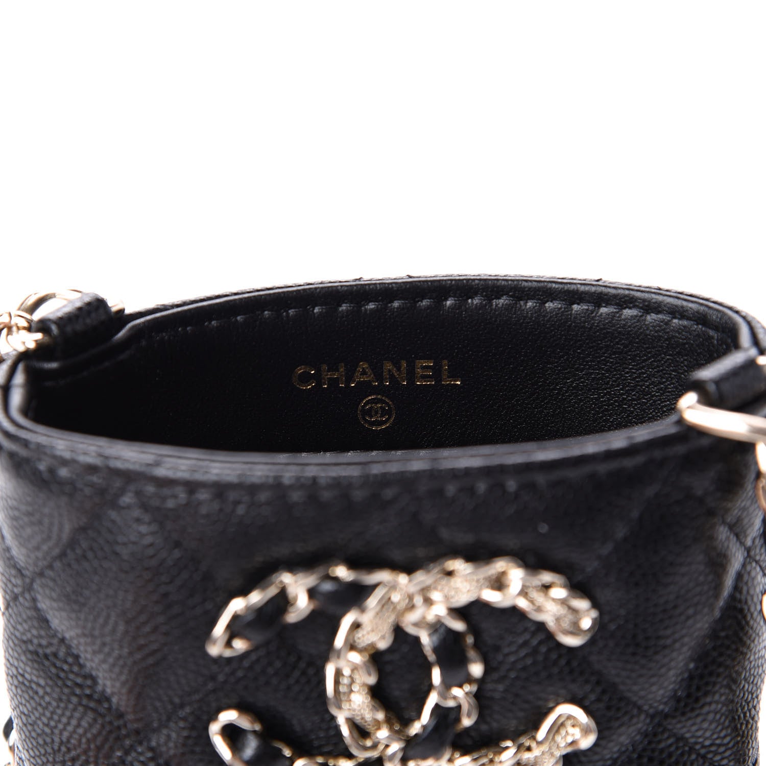 Chanel Caviar Quilted French New Wave Phone Holder With Chain Black 9 of 22