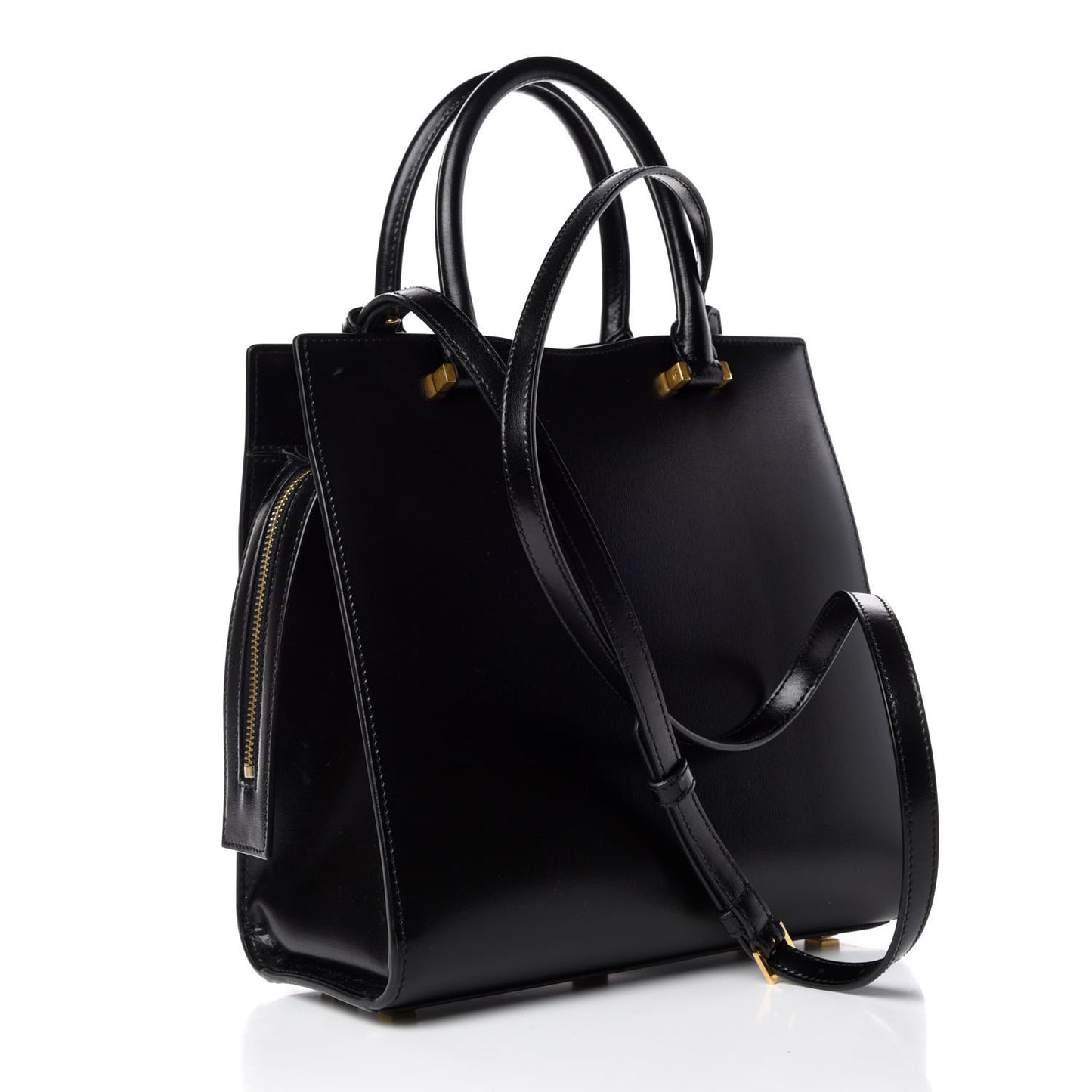 Shiny Calfskin Small Uptown Tote Black