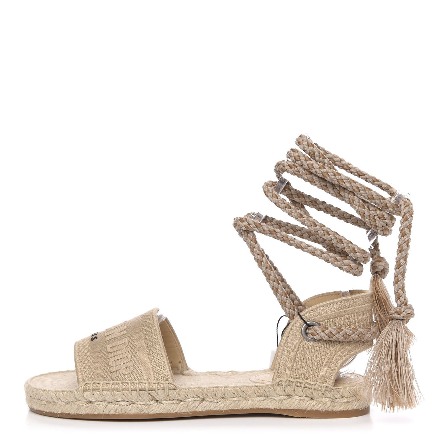 Canvas Embroidered Granville Ankle Tie Espadrille Flat Sandals 37.5 Cream