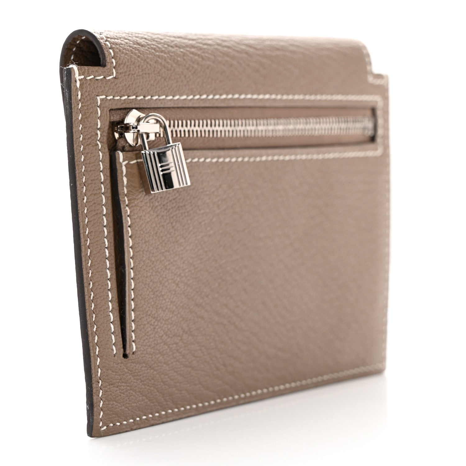 Hermes Chevre Chandra Kelly Pocket Compact Wallet Etoupe 3 of 11