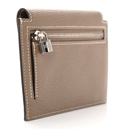 Hermes Chevre Chandra Kelly Pocket Compact Wallet Etoupe 3 of 11