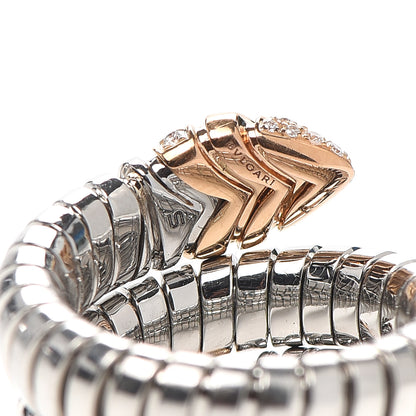 Bulgari Stainless Steel 18K Rose Gold Diamond Serpenti Tubogas Ring 53 6.25 4 of 5