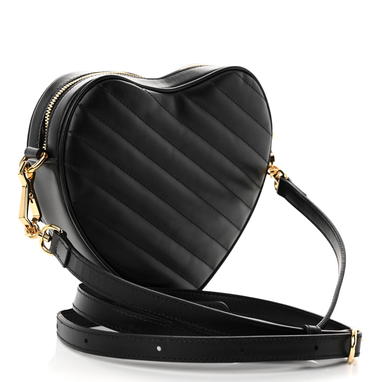 Gucci Calfskin Matelasse Diagonal Mini Interlocking G Heart Shoulder Bag Black 3 of 13