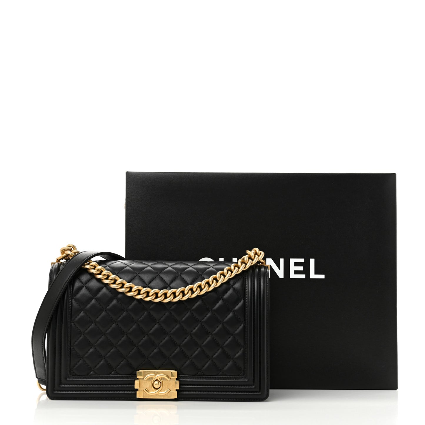 Lambskin Quilted New Medium Boy Flap Black