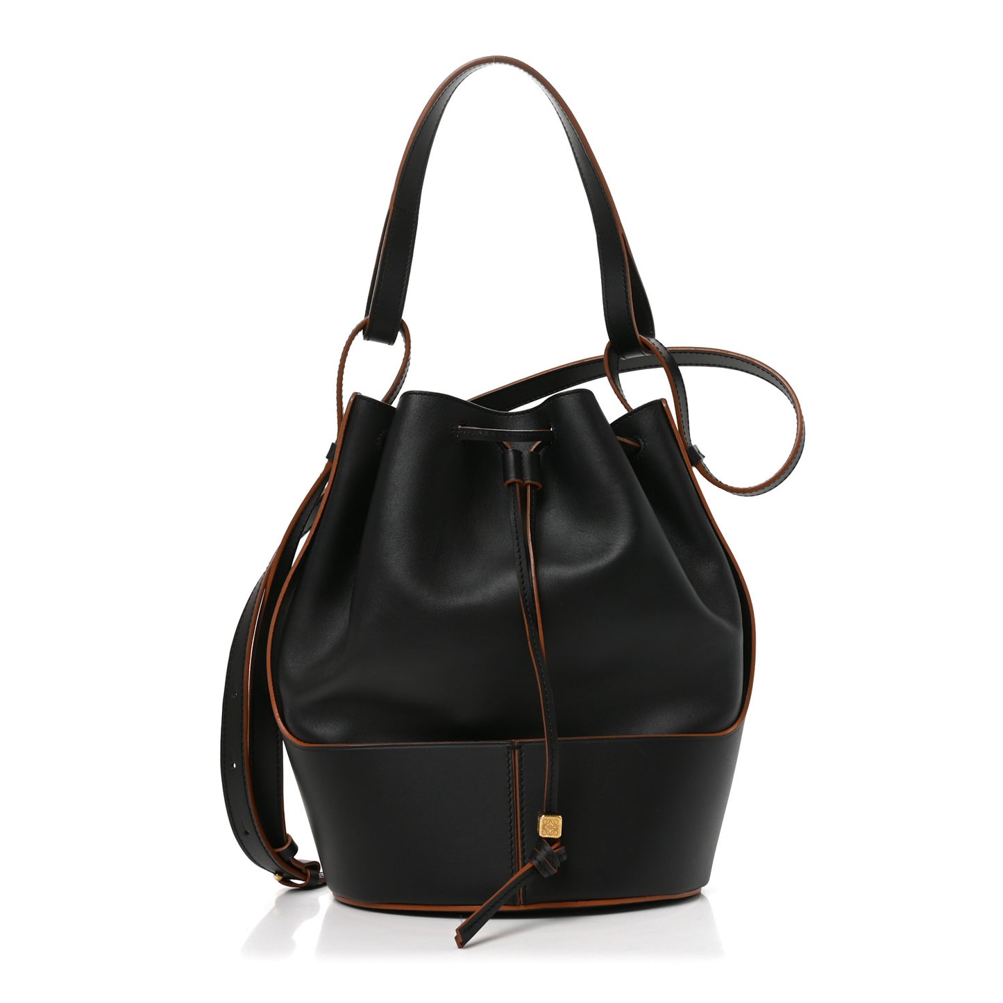 Calfskin Medium Balloon Bucket Bag Black Tan