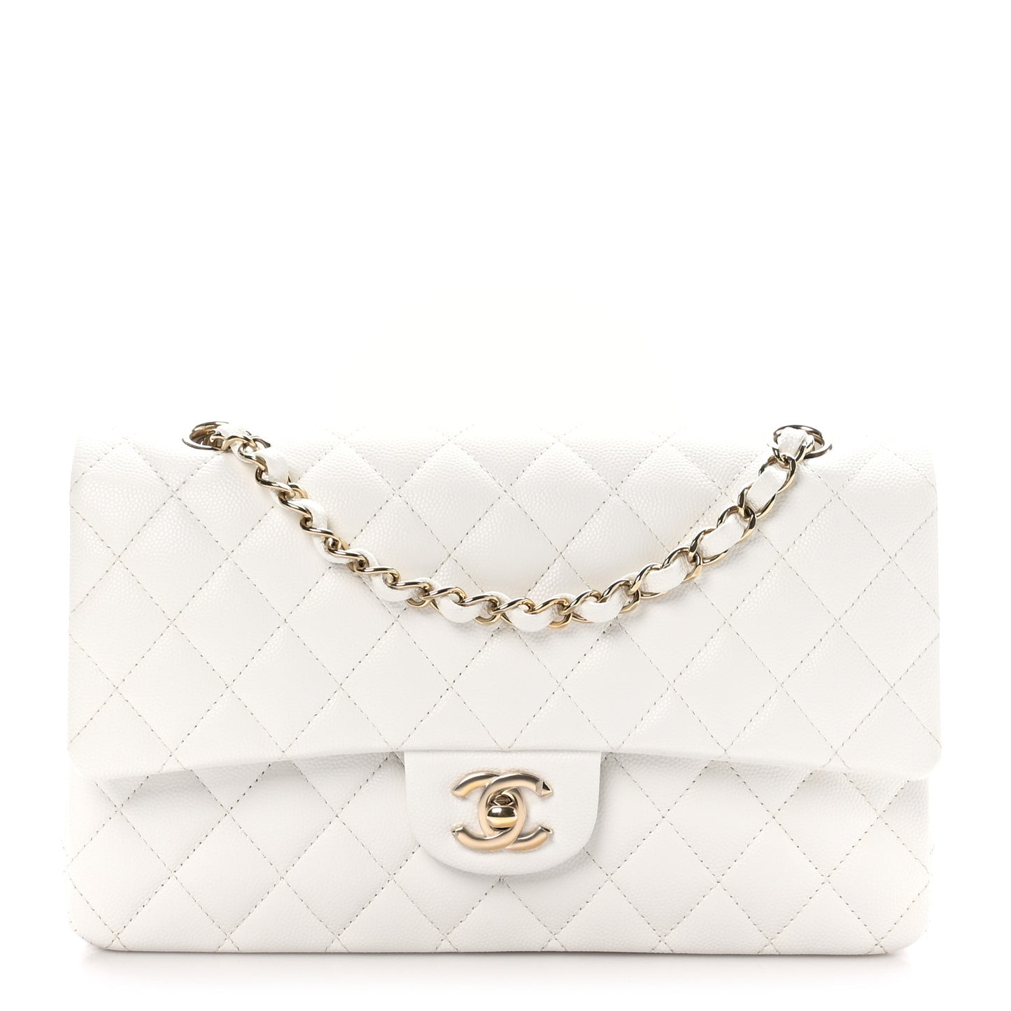 Caviar Quilted Medium Double Flap White