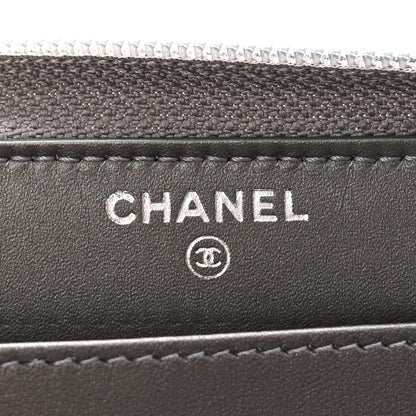 Chanel Iridescent Calfskin Quilted Tartan Button Zip Around Wallet Grey 6 of 7