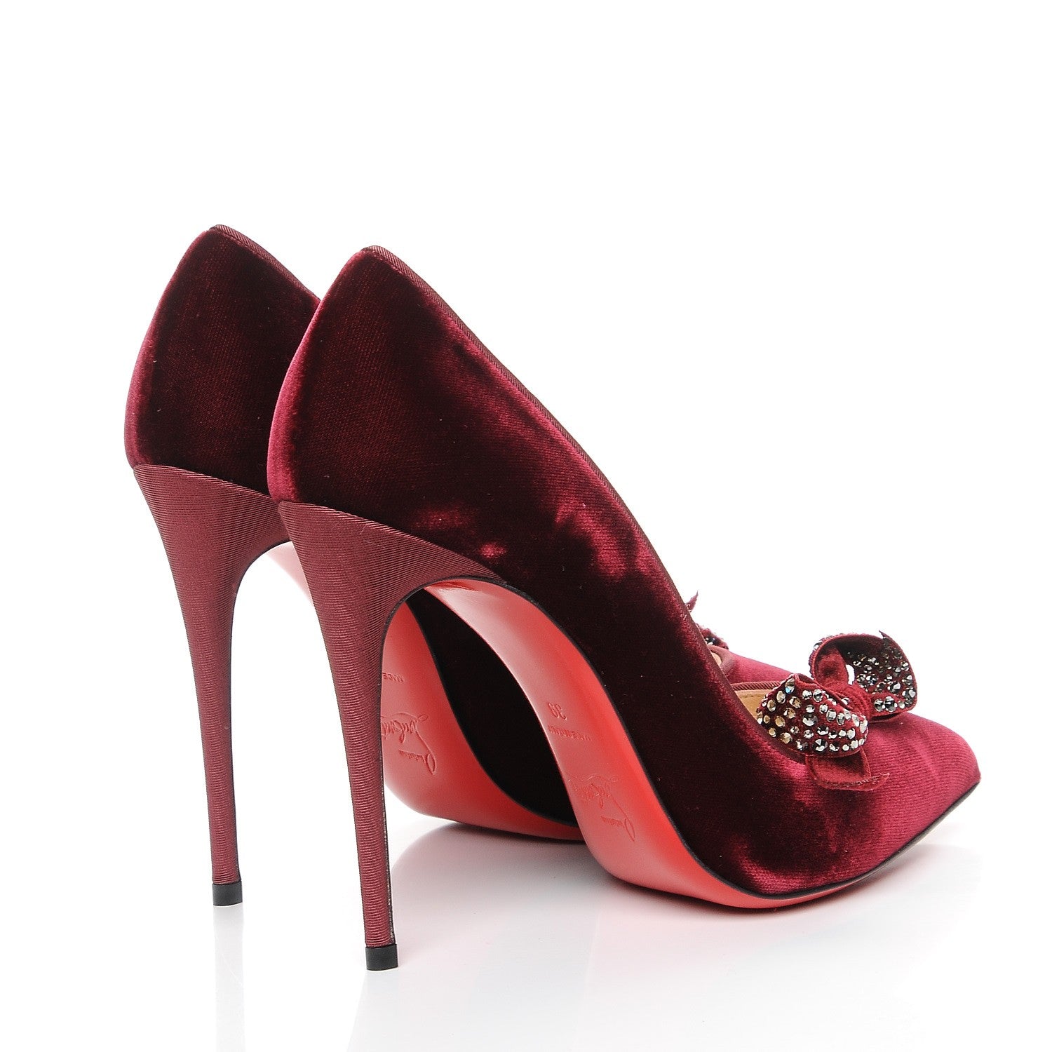 Christian Louboutin Velvet Madame Menule Bow 100 Pumps 39 Burgundy 4 of 8