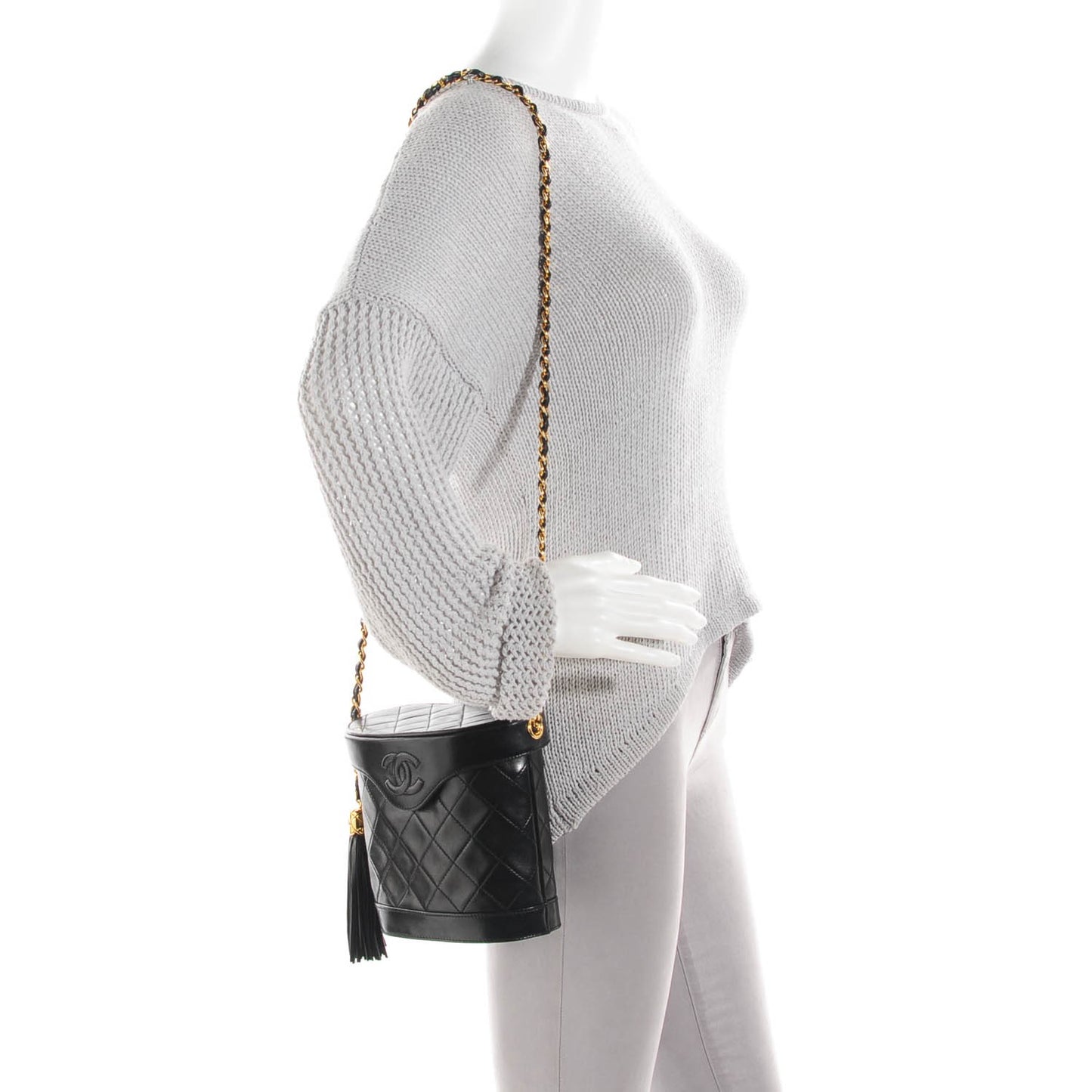 Lambskin Quilted Tassel Shoulder Bag Black