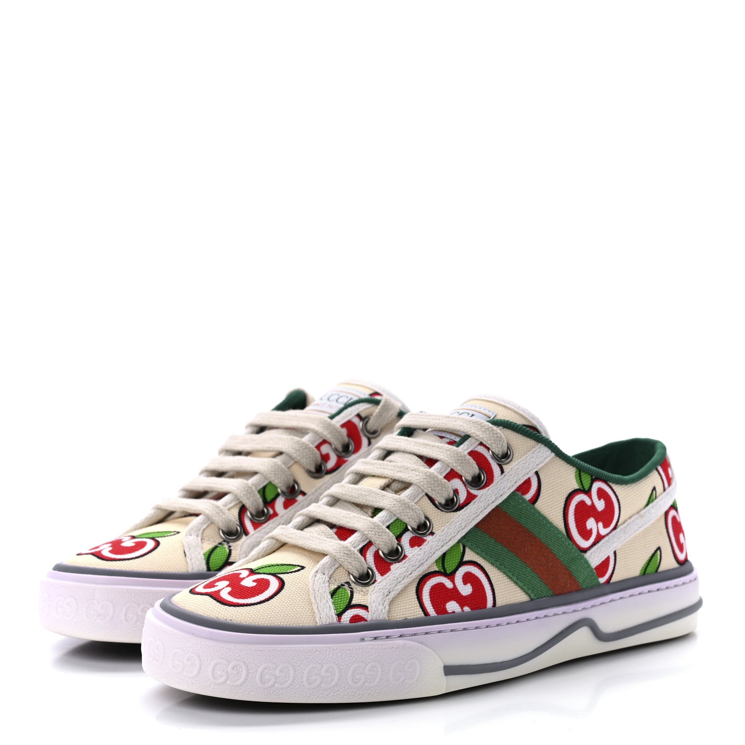 Gucci Canvas Web GG Apple Womens 1977 Tennis Sneakers 35 Ivory Red Mystic White New Shamarock 3 of 7