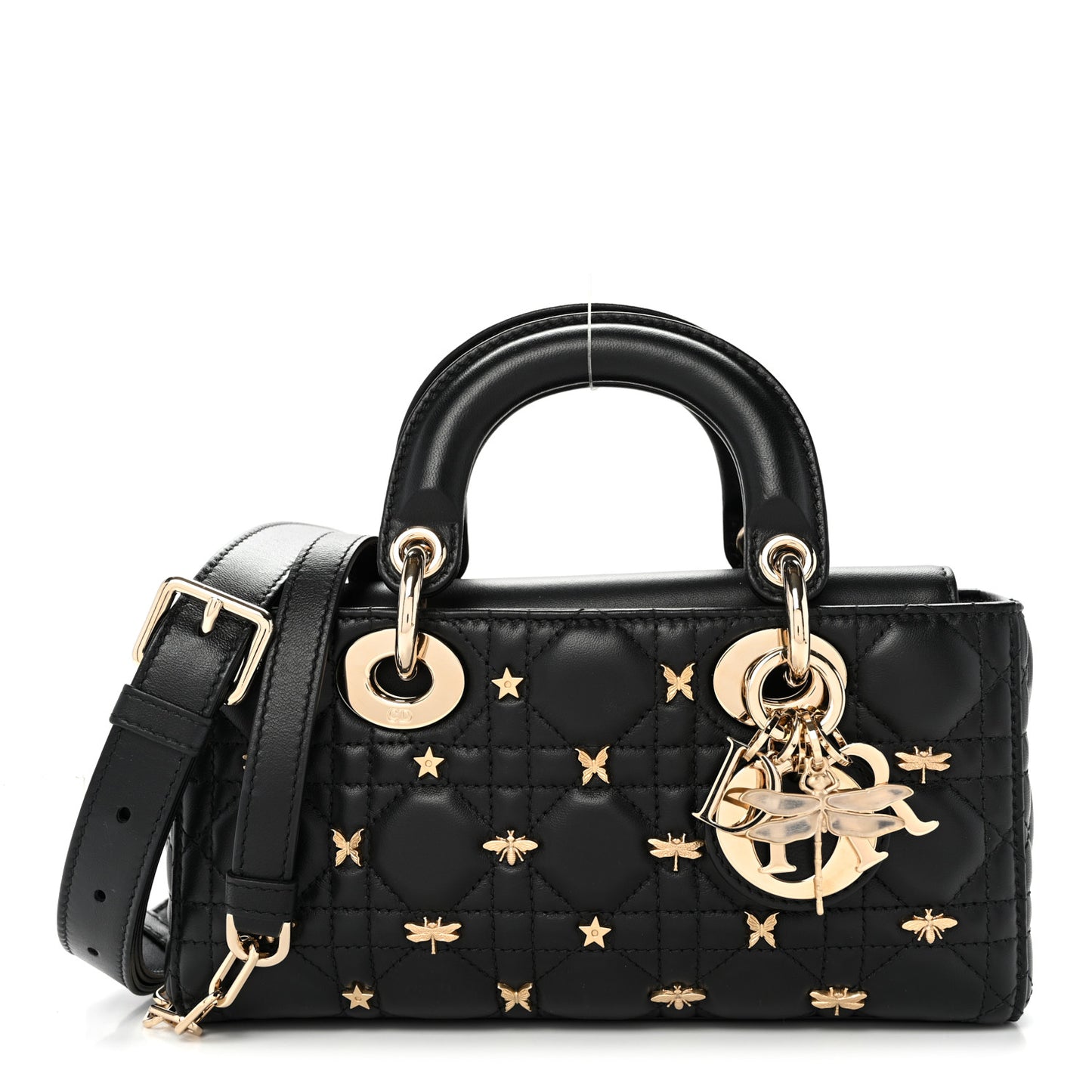 Lambskin Cannage Butterfly Studs Small Lady D-Joy Black