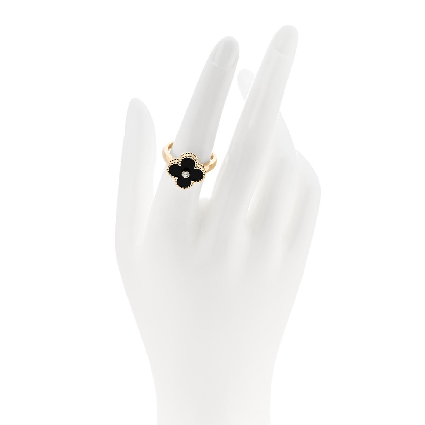 18K Yellow Gold Diamond Black Onyx Vintage Alhambra Ring 54 7