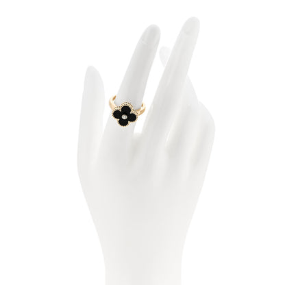 Van Cleef & Arpels 18K Yellow Gold Diamond Black Onyx Vintage Alhambra Ring 54 7 2 of 6