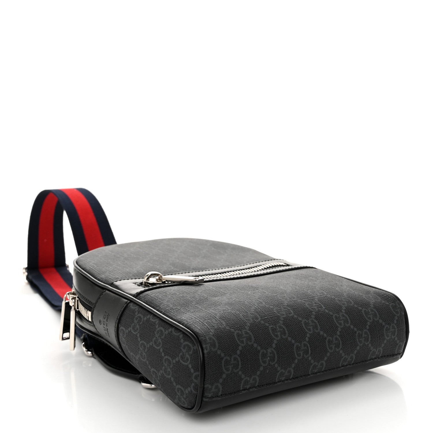 Gucci GG Supreme Monogram Calfskin Web Sling Backpack Black Grey 4 of 10
