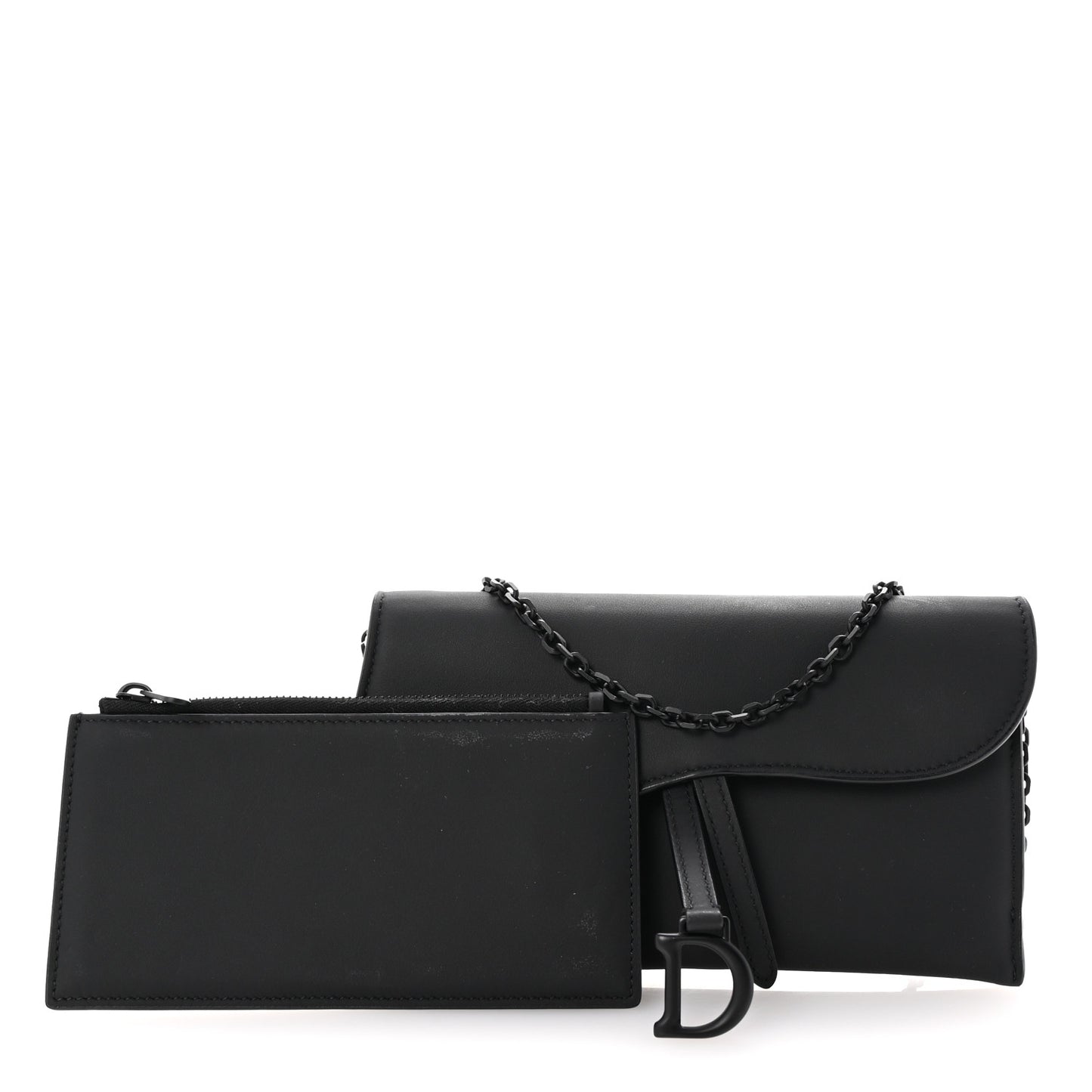 Ultra Matte Calfskin Saddle Chain Wallet Pouch Black