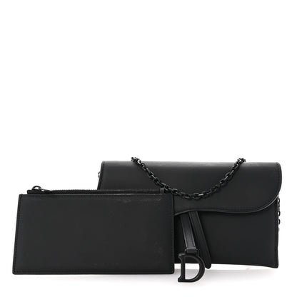 Christian Dior Ultra Matte Calfskin Saddle Chain Wallet Pouch Black 2 of 9