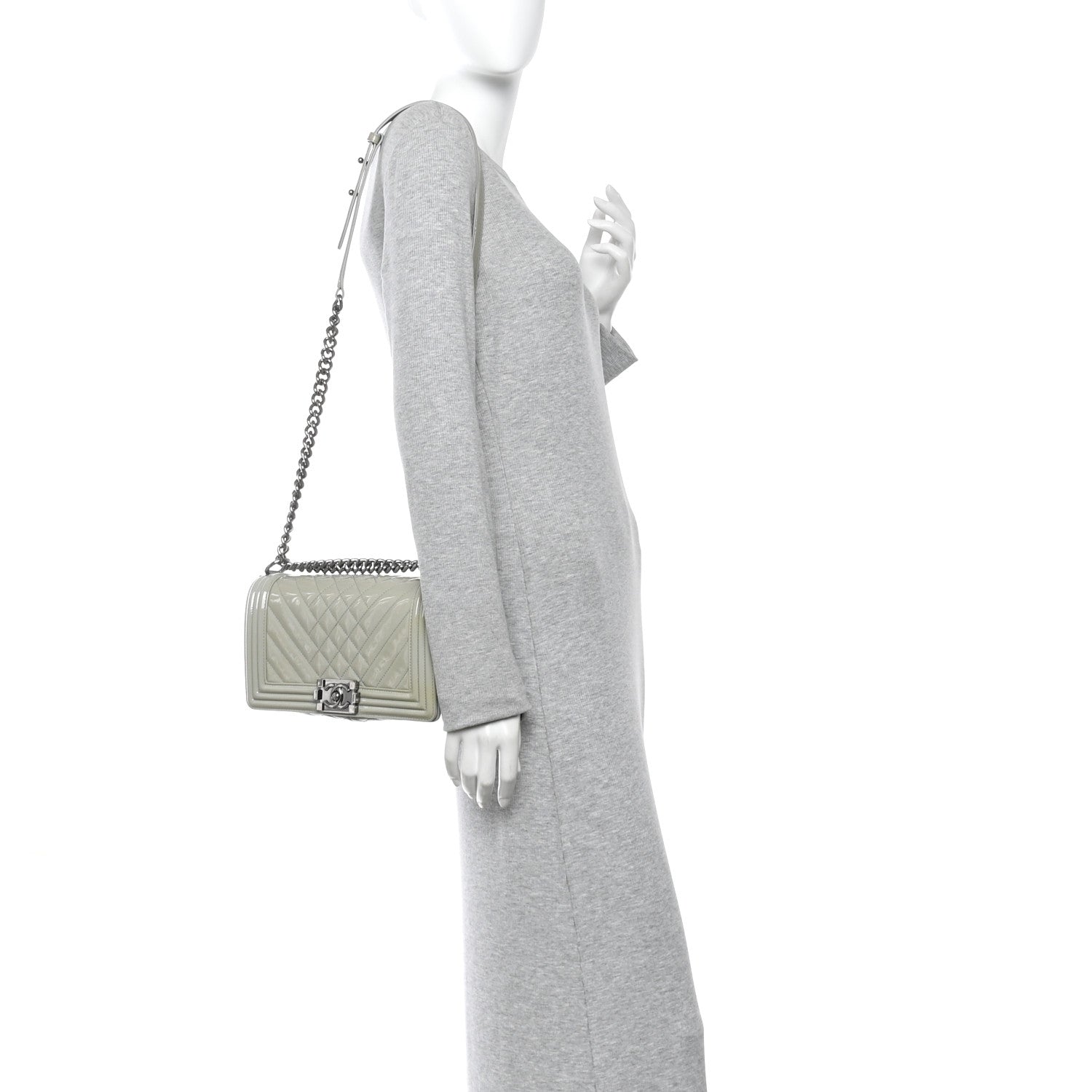 Chanel Patent Chevron Quilted Medium Boy Flap Grey 2 of 12