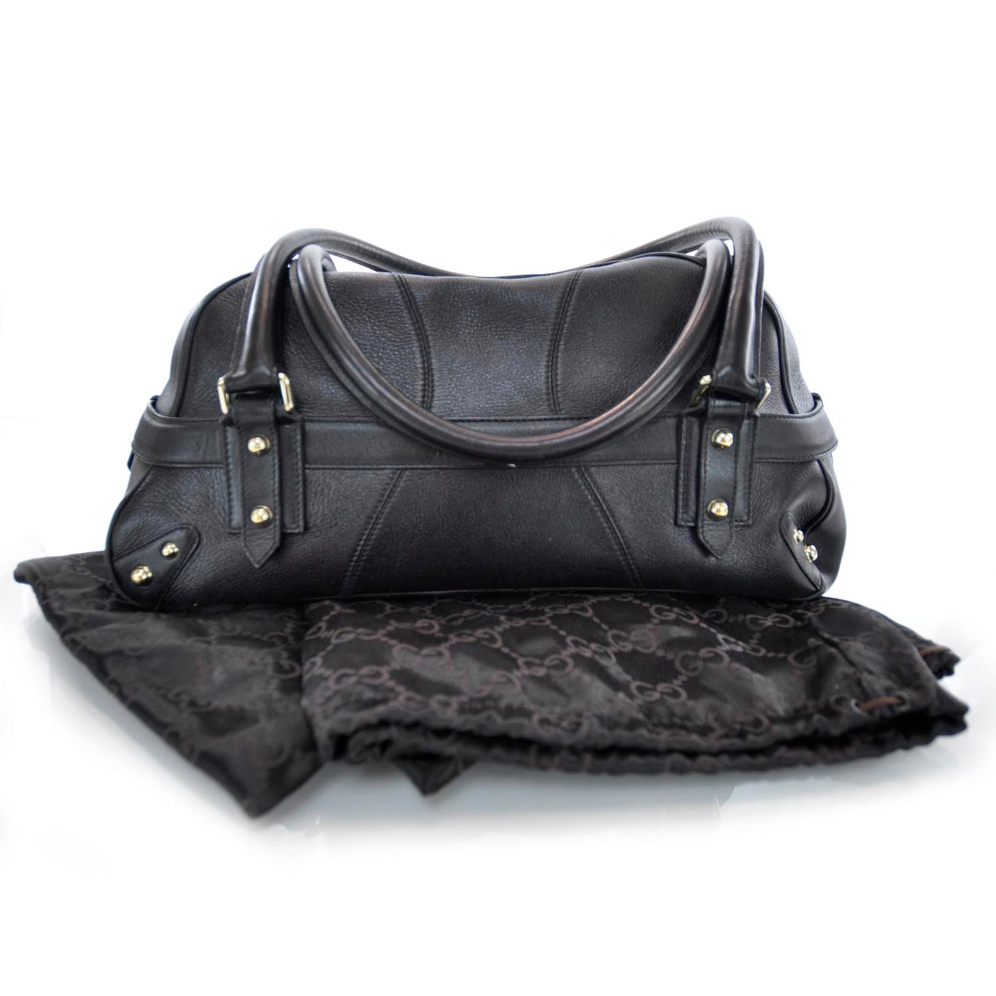 Leather Large Horsebit Chain Bag Black