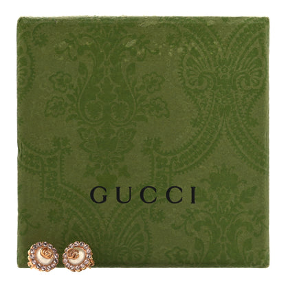 Gucci Metal Crystal Double G Flower Stud Earrings Rose Gold 5 of 5