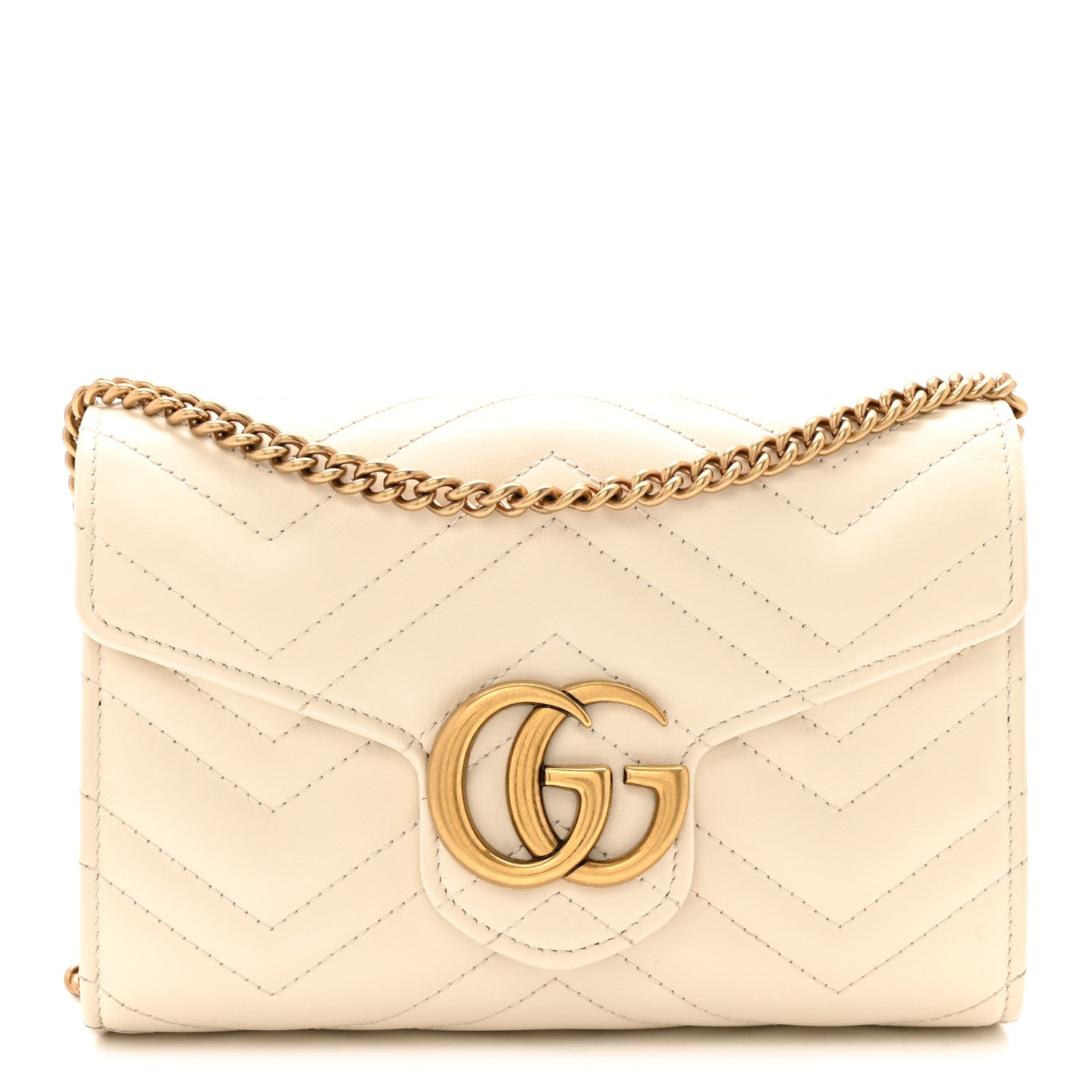 Gucci Calfskin Matelasse GG Marmont Chain Wallet Mystic White 1 of 10