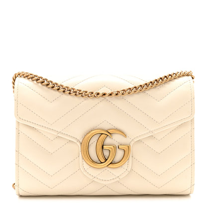 Gucci Calfskin Matelasse GG Marmont Chain Wallet Mystic White 1 of 10