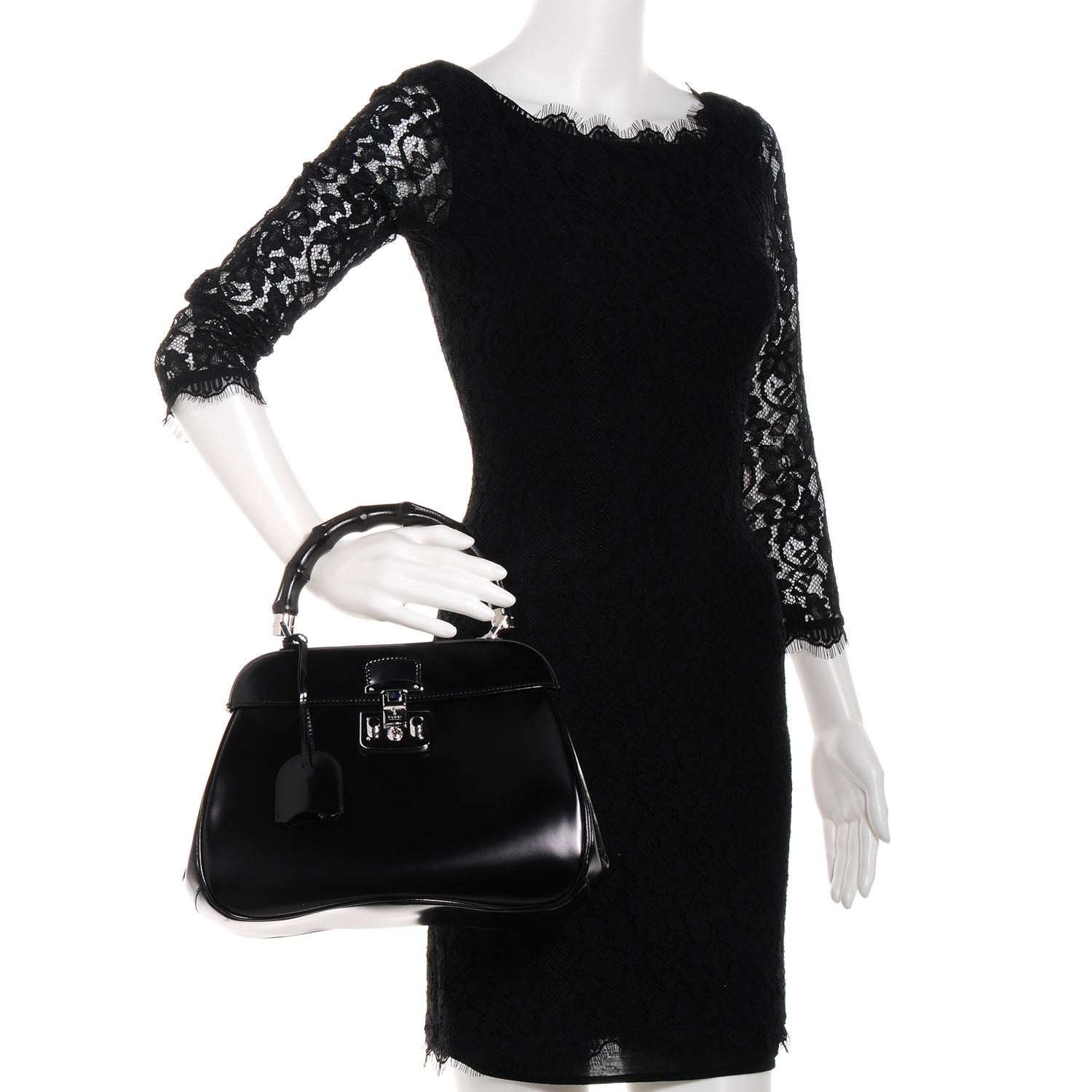 Gucci Regent Calfskin Bamboo Medium Lady Lock Top Handle Bag Black 2 of 7