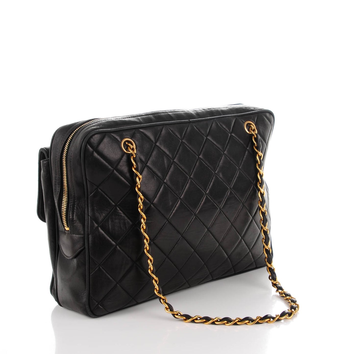 Lambskin Quilted Flap Camera Case Black