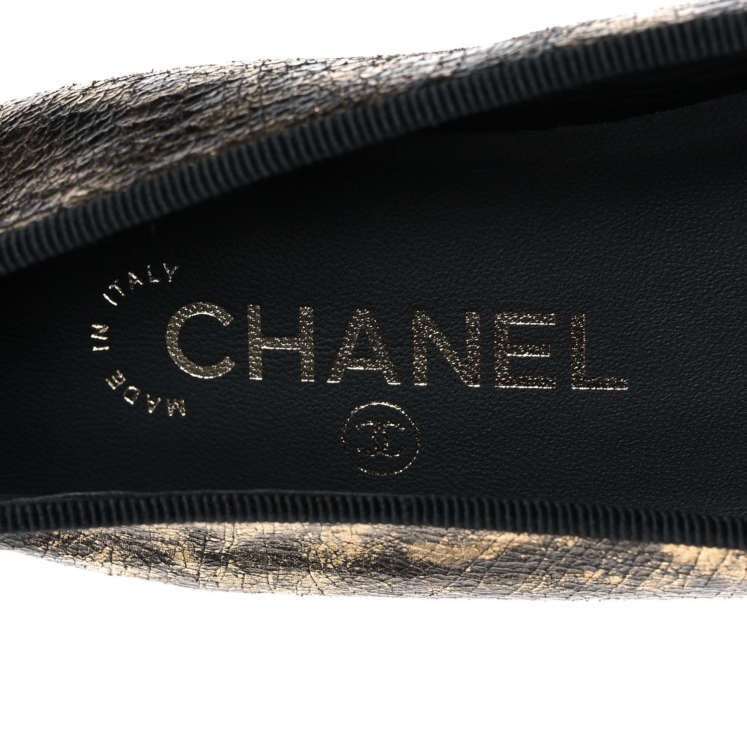 Chanel Laminated Goatskin Cap Toe CC Ballerina Flats 37.5 Gold 7 of 9