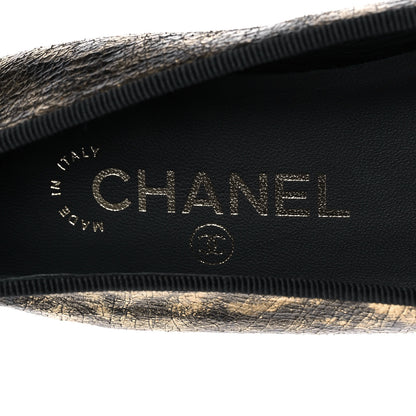 Chanel Laminated Goatskin Cap Toe CC Ballerina Flats 37.5 Gold 7 of 9