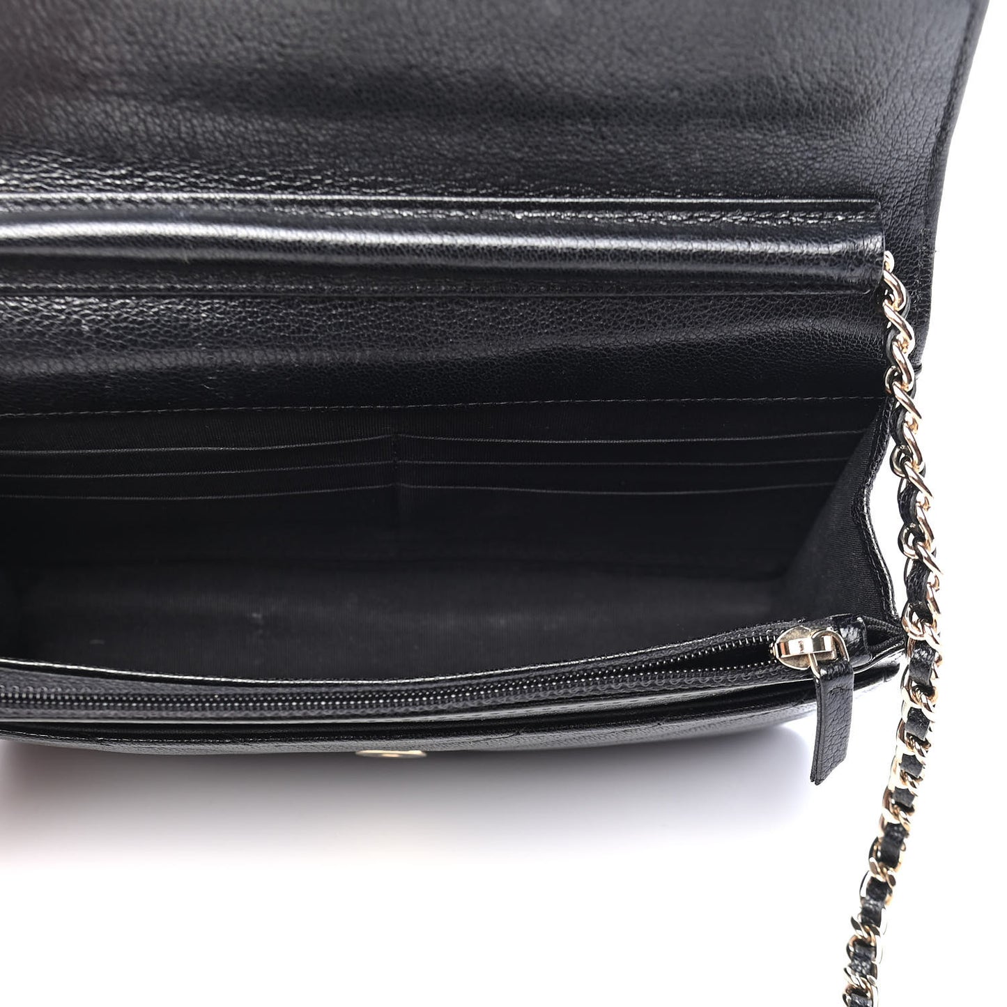 Goatskin Chevron Quilted Statement Wallet On Chain WOC Black