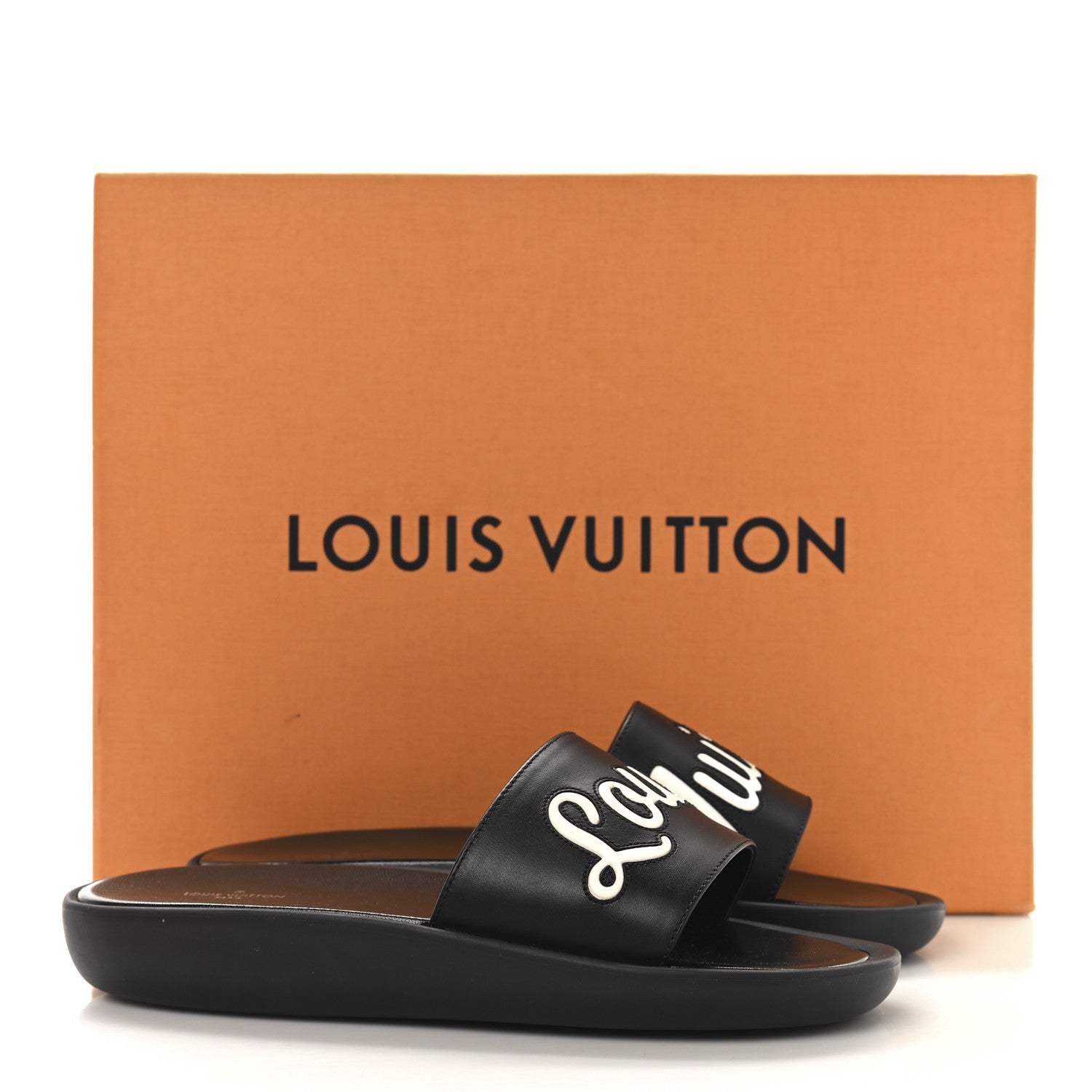 Louis Vuitton Calfskin Logo Sunbath Slide Sandals 38 Black 10 of 10