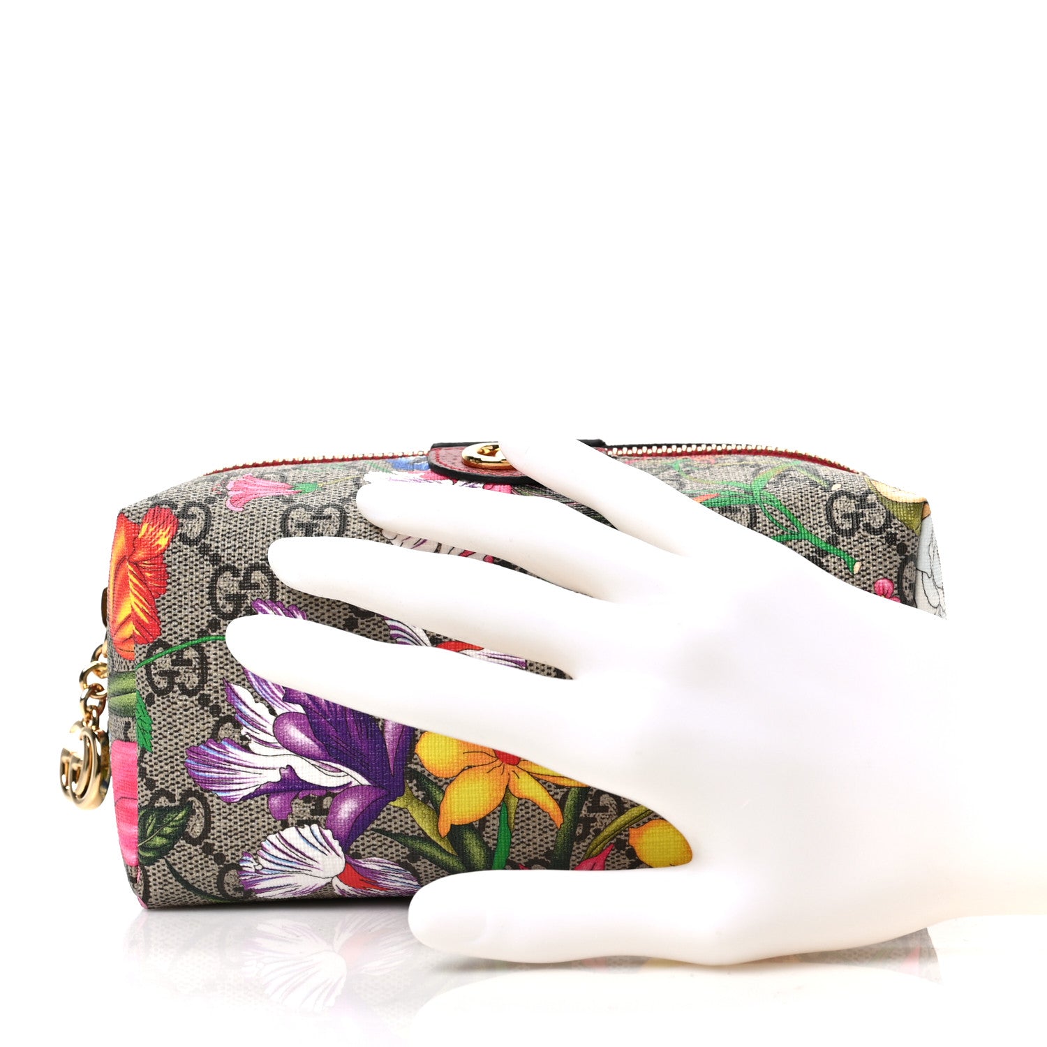 Gucci Soft GG Supreme Monogram Flora Calfskin Medium Ophidia Cosmetic Case Beige Ebony Multicolor Rosso 2 of 8