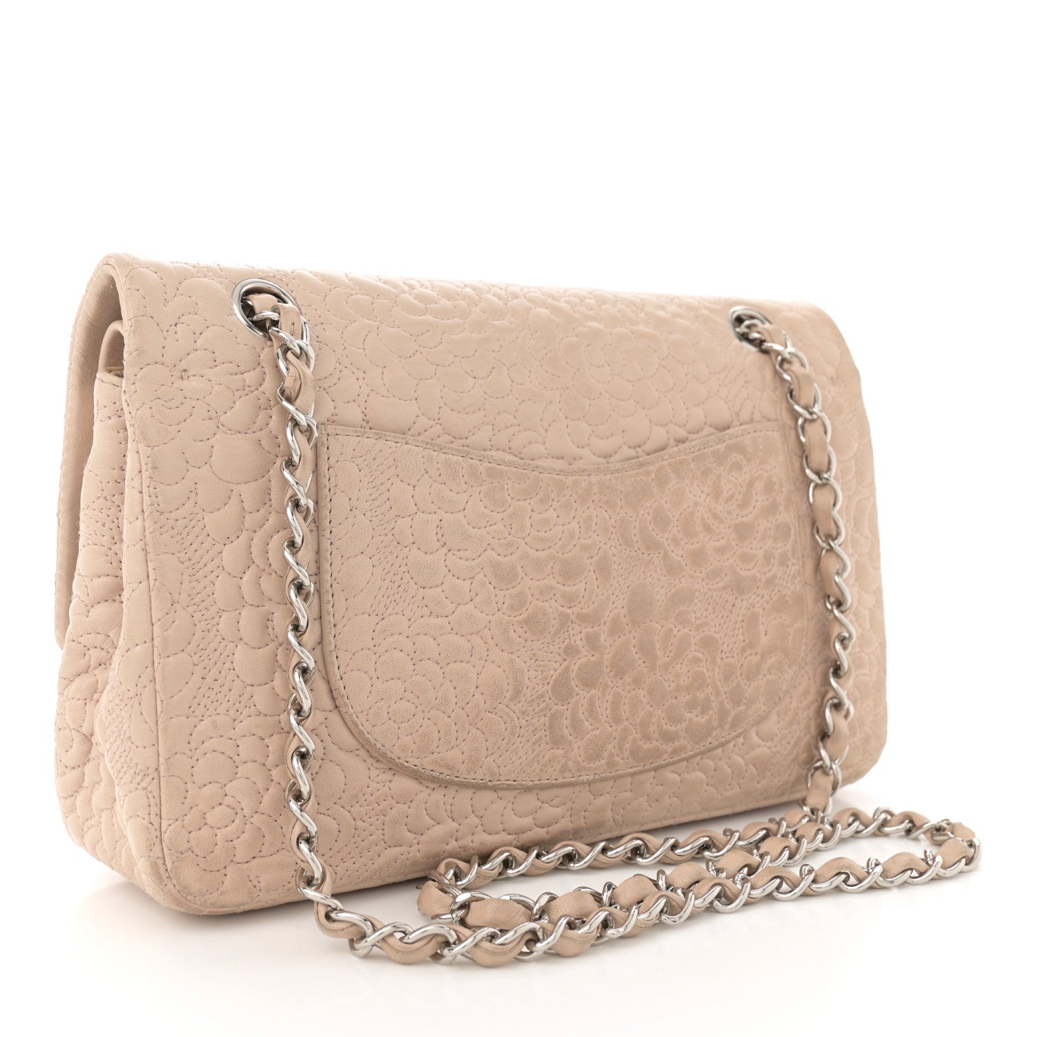 Chanel Lambskin Camellia Stitched Medium Double Flap Light Beige 3 of 16