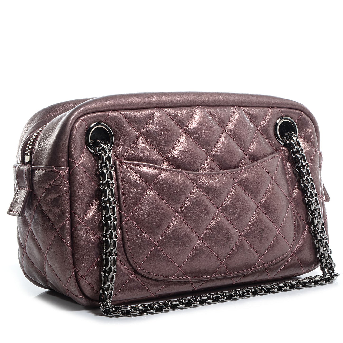 Metallic Aged Calfskin Quilted Small Reissue Camera Case Rose Fonce