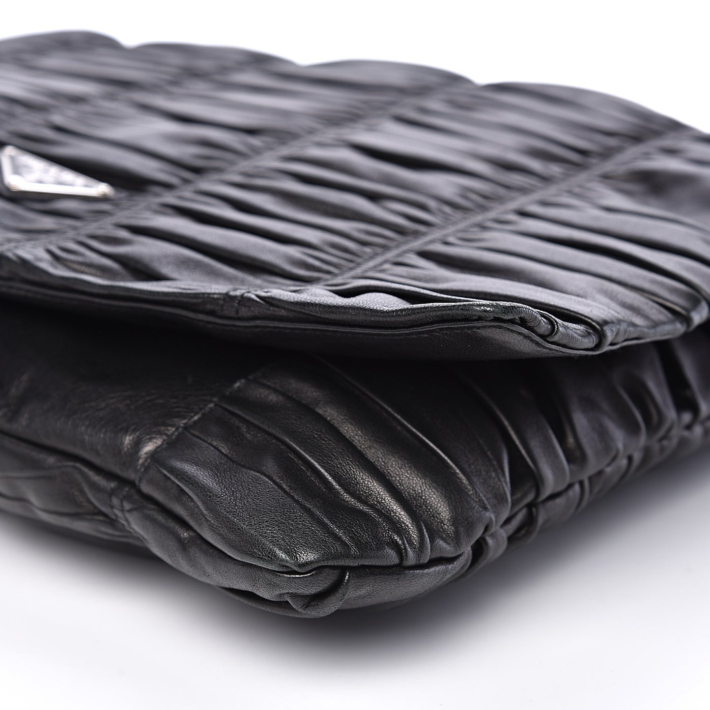 Nappa Dressy Gaufre Ruched Flap Clutch Black
