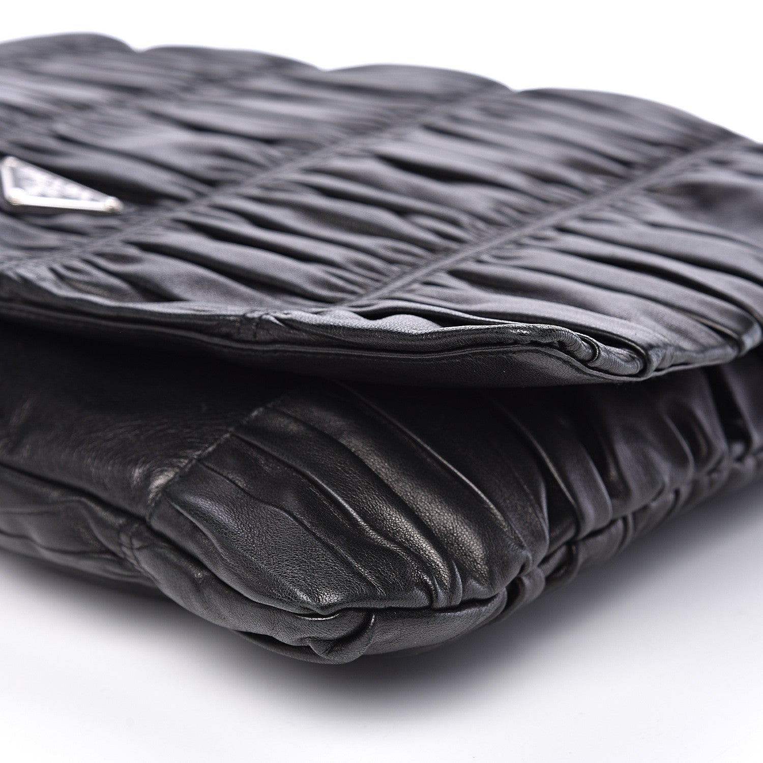 Prada Nappa Dressy Gaufre Ruched Flap Clutch Black 8 of 13